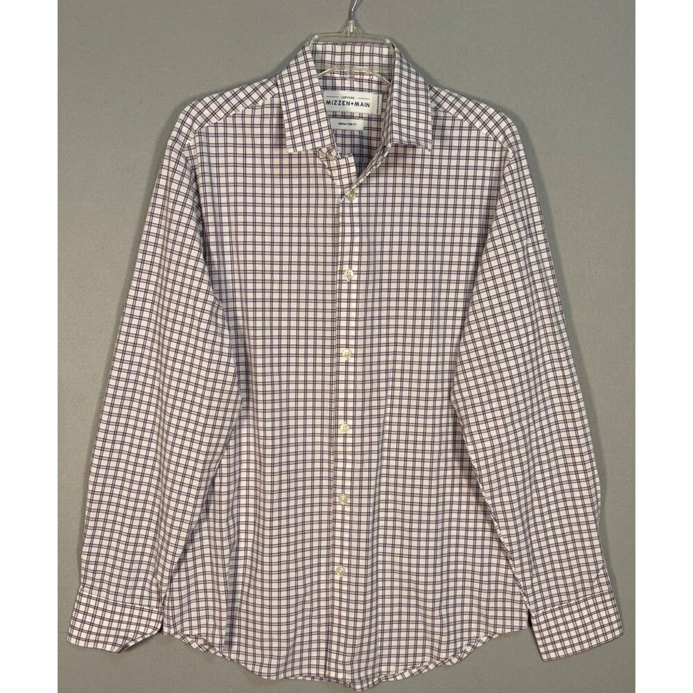 NWOT Mizzen Main Leeward Performance Shirt Mens M  Plaid Button Up Trim Fit